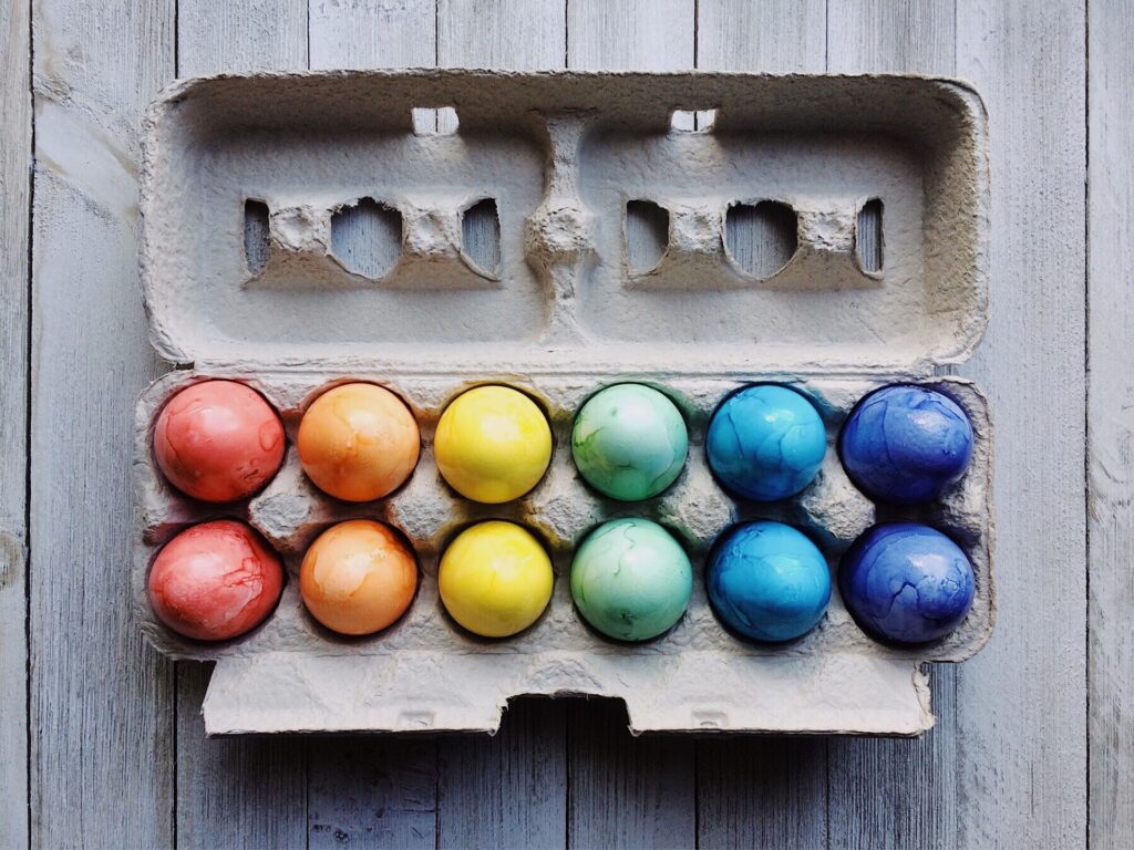 Colorfully dyed eggs